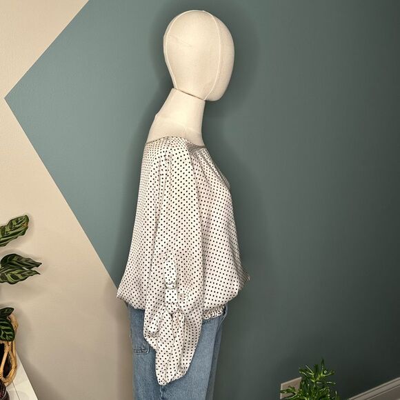 Michael Michael Kors Polka Dot Blouse Vintage-Inspired Chic Smocked Hem Large - Picture 4 of 11